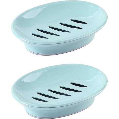 Paquet de 2 porte-savon avec porte-savon de vidange nettoyage facile économiseur de savon arrêt sec plateau de savon mou pour douche salle de bain (1/2)