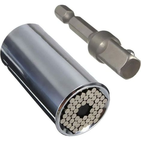 Vaso universal (7 mm-19 mm), herramienta de reparación de trinquete universal con adaptador de llave de extensión hexagonal de 3/8", adaptador para taladro y llave de mano multifuncional. (1/5)
