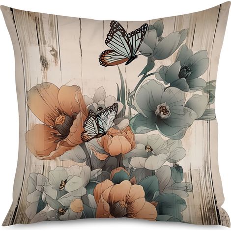 Housse de coussin bois naturel et fleurs de printemps (1/5)