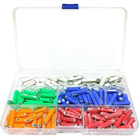 200 fusibles de voiture, fusibles de voiture de type torpille, 5 A, 8 A, 10 A, 16 A, 25 A, fusibles torpille, anciens fusibles torpille, fusibles de type torpille avec boîte de rangement en plastique (1/4)