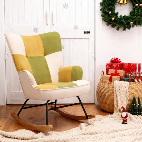 HOMEMiYN Schaukelstuhl - Komfort und Wärme im Patchwork-Design