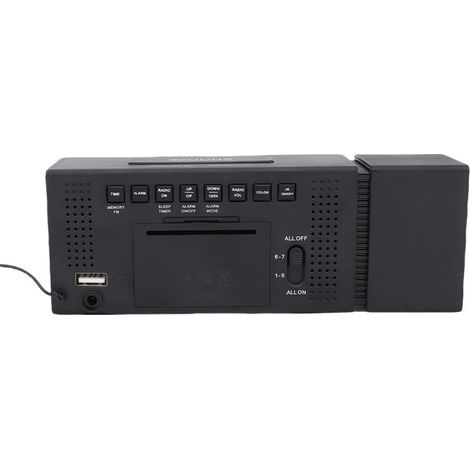 Digitaler Wecker mit mehrfarbiger Nachttischlampe, UKW-Radio, Datums-/Temperatur-/Luftfeuchtigkeitsanzeige, 6 Alarmen, USB-Ladeanschluss, Infrarotsensor