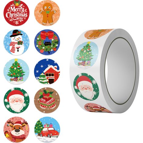 500 autocollants décoratifs de Noël, autocollants pour cadeaux de Noël, papier kraft adhésif (1/5)