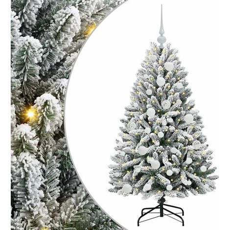 Sapin de Noël artificiel, vert et blanc, 120 cm de haut, en PVC et métal. (1/5)