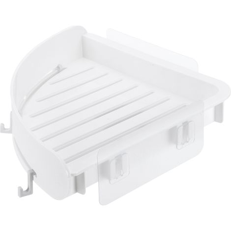 Étagère de Salle de Bain sans Perçage, Porte-Shampoing avec Rangement et Crochet (Blanc) (1/5)