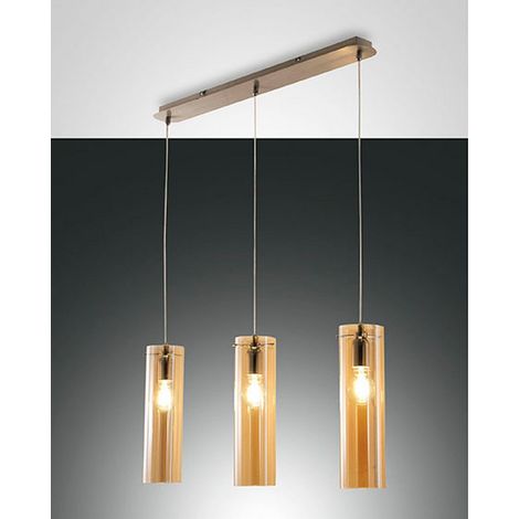 Suspension Sintesi En Métal Et Verre Soufflé Ambré, 3 Douilles E27, Design Moderne Et Élégant Pour Éclairage Intérieur Ip20 (1/2)