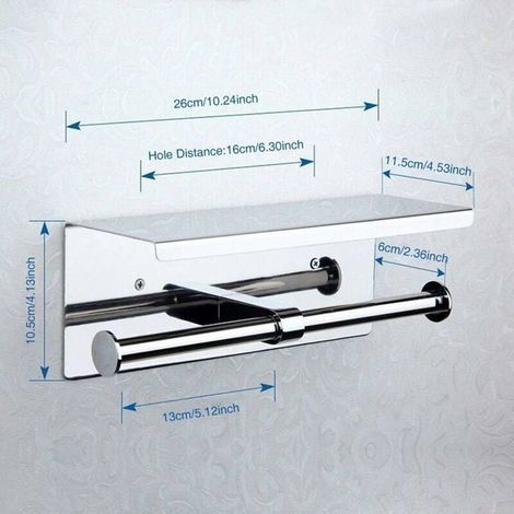 304 Stainless Steel Double Roll Holder with Phone Shelf, Wall-Mounted Silver Bathroom Accessory (1/4)