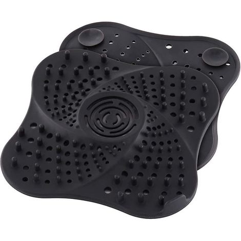 Bouchon anti-cheveux silicone pour douche avec ventouse - Filtre réutilisable pour éviers, baignoire et lavabo - Lot de 2, noir, 12 cm (1/5)
