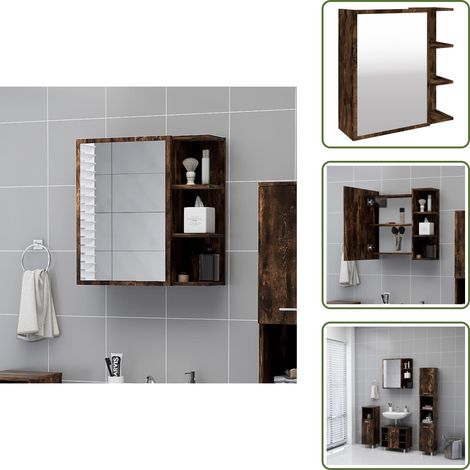 Armario de baño con espejo - vidaXL Armario con espejo baño madera roble ahumado 62,5x20,5x64 cm - Armario de baño roble ahumado