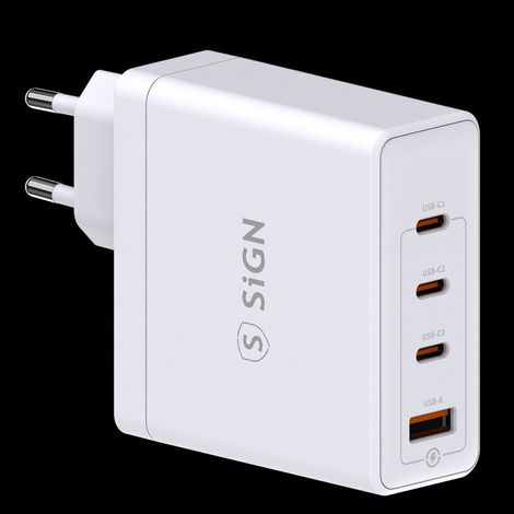 Cargador rápido SiGN de 140 W con 3 puertos USB-C y 1 puerto USB-A - Blanco