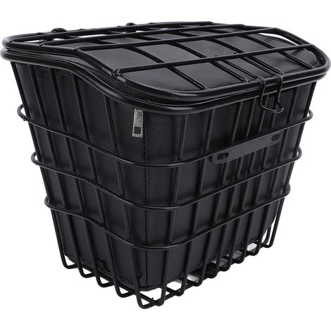 Panier de vélo avec doublure noire, résistant à l'eau, en métal, pour vélo et scooter électrique. Panier de rangement avant pour vélo électrique avec doublure noire et panier de rangement en métal imp (1/5)