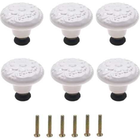 Ensemble de 6 boutons de tiroir vintage en céramique blanche (1/5)