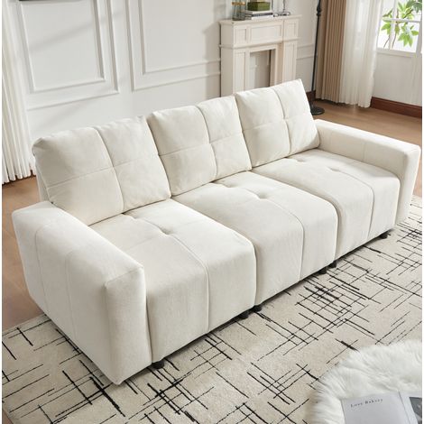 Sofá derecho modular 213x94x84 cm en tejido chenilla beige, ahorro de espacio para salón FloraGrace