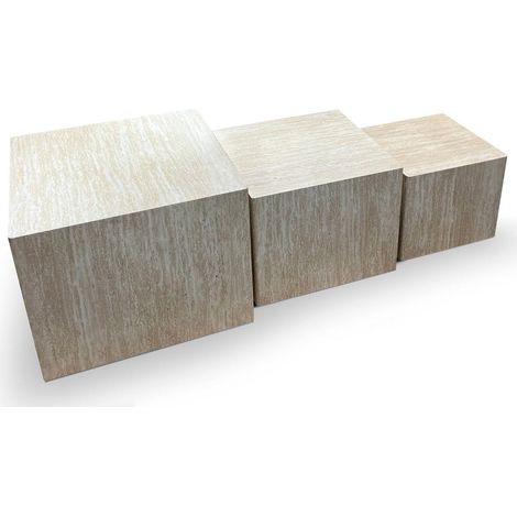 Lot de 3 Tables Basses Effet Travertin "Odis" 58cm Beige (1/5)