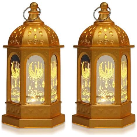 Two printed hexagonal lanterns, gold, vintage decorative hanging lanterns for candles (1/5)