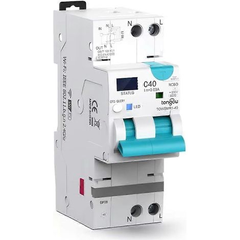 Disjoncteur intelligent WiFi TONGOU Tuya, disjoncteur différentiel avec protection contre les surintensités et les fuites de courant, 20 A-40 A (1/5)