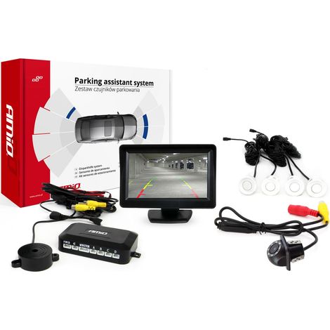 Kit di sensori di parcheggio TFT01 da 4,3" con telecamera LED HD-305, 4 sensori bianchi (1/5)