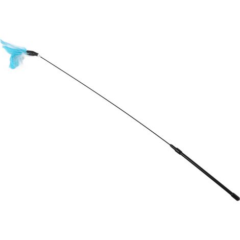 Baguette interactive à plumes pour chat avec ventouse et clochette, idéale pour les chatons et les chats âgés. Plumes bleues. (1/5)