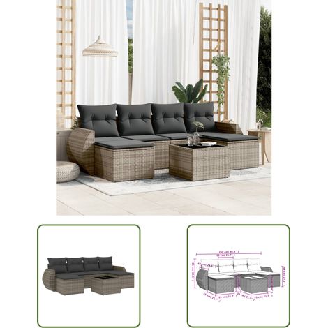 The Living Store Salon de jardin avec coussins 7 pcs gris résine tressée - Ensemble Salon De Jardin - Mobilier De Jardin - Canapé Jardin - Fauteuil Jardin - Table Basse Jardin (1/3)