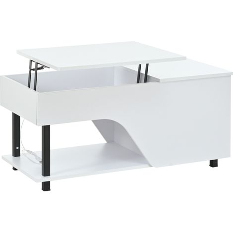 Tavolino da salotto elevabile 50 x 100 x 46 cm bianco con vano nascosto e LED MODENUIT (1/5)
