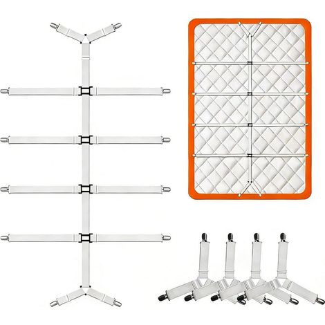 Tendeur de drap 5 pièces avec clips métalliques, réglable, blanc