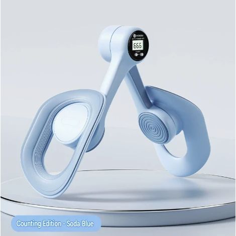 Appareil rose ajustable pour le plancher pelvien et l'intérieur des cuisses, avec écran numérique et calculateur intelligent.