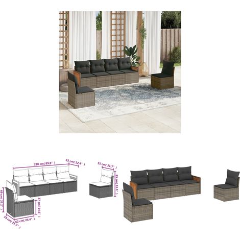 6-tlg. Garten-Sofagarnitur mit Kissen Grau Poly Rattan - Gartensortiment - Outdoor Möbel - Gartenlounge - Lounge Set - Rattan Gartenmöbel - Home & Living (1/3)