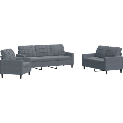 Ensemble de Canapé  Sofas 3 pcs avec coussins Gris foncé Velours