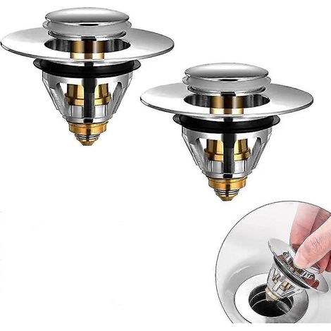 Bouchon de lavabo à clapet avec filtre anti-obstruction, bouchon de vidange universel, bonde de lavabo à poser, bonde de baignoire, lot de 2, 34-38 mm (1/5)