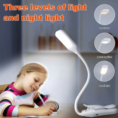 Ansteckbare Leselampe mit 7 LEDs und 3 Helligkeitsstufen, USB-aufladbar, augenschonend mit Betriebsanzeige, ideal für lesebegeisterte Kinder (1/5)