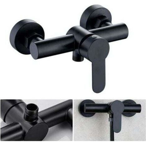 Robinet mitigeur de douche en acier inoxydable 304 – Finition noire – Montage mural – Poignée élargie pour contrôle température (1/4)