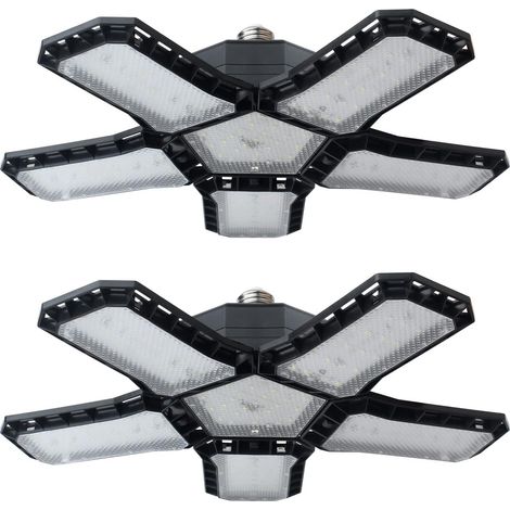 Éclairage LED 5+1 Pour Garage, 120W Lampe d'Atelier à 5 Panneaux Ajustables, E27 Super Brillant Pour Entrepôt, Sous-Sol, Cuisine (Paquet de 2) (1/5)
