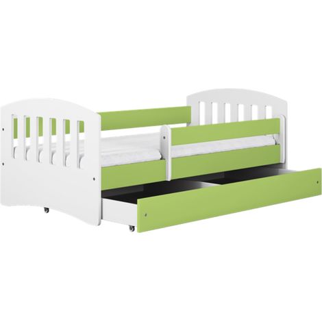 Lit enfant avec barrière de sécurité amovible vert Klaky-80x140-Tiroirs Avec tiroir (1/4)