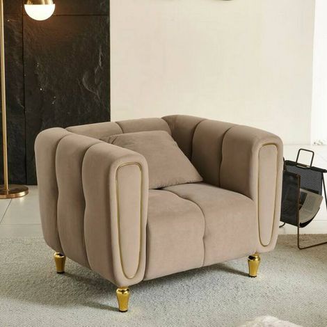 Dmora - Sillón Branco, Asiento acolchado, Sofá de salón individual, Silla con reposabrazos, 81x97 h71 cm, Gris y Dorado (1/5)
