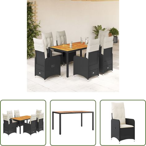 vidaXL Gartenstuhl - 7-tlg. Garten-Bistro-Set mit Kissen Schwarz Poly Rattan (1/5)