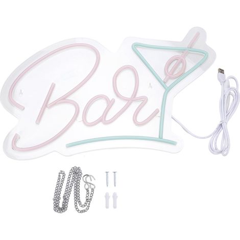 Panneau néon de Bar 10,2x16,9 pouces, alimenté par USB, lumière LED accrocheuse avec chaîne suspendue pour maison, Pub, Club, fête (1/5)