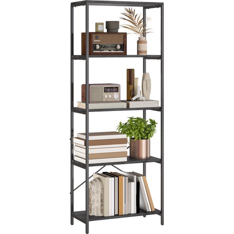HOMCOM Industrial Bookshelf, Freestanding Bookcase, Dark Grey and Black
