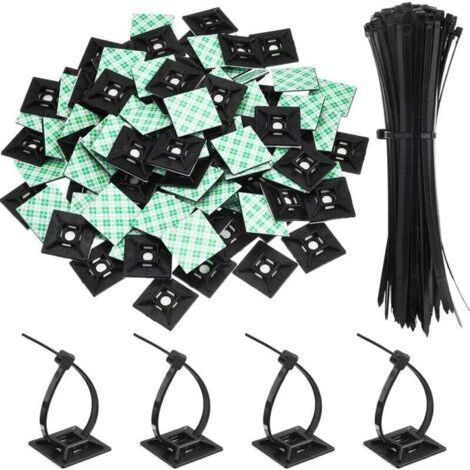 Pack of 100 Zip Tie Self Adhesive Holders Cable Tie Base Holders with Universal Multi-Purpose Cable Tie Black (Length 150mm, Width 2cm, Black) (1/4)