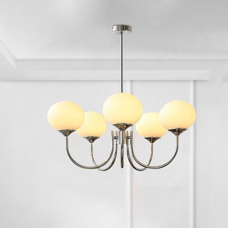 Lustre Moderne – Boules de Verre – Créatif – Pour Chambre Fille – Décoration Vintage – Suspension Plafond – Luminaire Décoratif-5 têtes beige - luminaire tricolore - Style B (1/2)