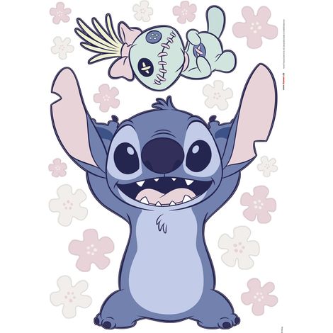 sticker mural Lilo et Stitch bleu, rose et vert  - Komar