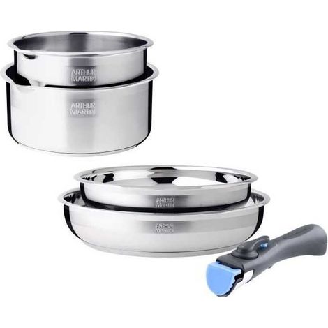 Batería desmontable Arthur Martin AM2189 de acero inoxidable 18/10, 5 piezas, inducción 22/26 cm + 16/18 cm