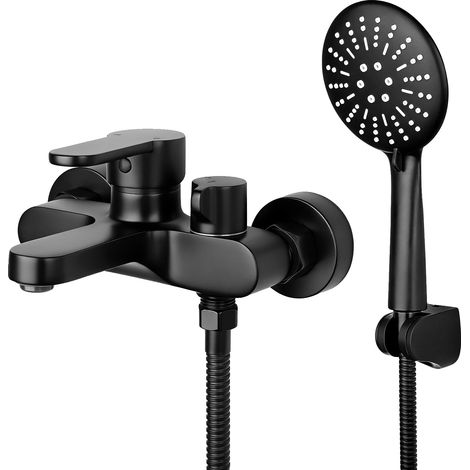 Grifo para bañera, temperatura regulable, doble salida, negro mate. (1/2)