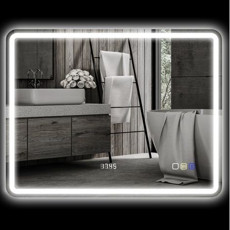 Miroir LED de salle de bain 70x90 cm en verre argenté, antibuée, Bluetooth – MEUBLIV (1/5)