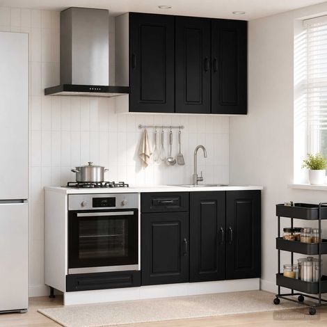 vidaXL Unité de cuisine KALMAR 5 pcs Noir Bois d'ingénierie (1/5)