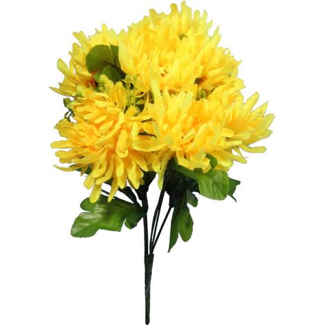 Bouquet de 7 chrysanthèmes avec accessoires, 35 cm, jaune (1/3)