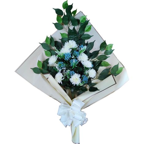 Bouquet de Fleurs artificielles pour cimetière avec Vase à Mettre dans Le Pot du Vase 78 x 63 x 20 cm Blanc et Bleu (1/5)