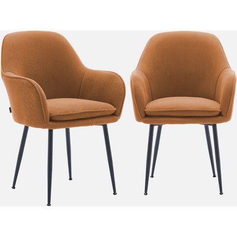Sillón de pana con patas de metal negro mate, set de 2