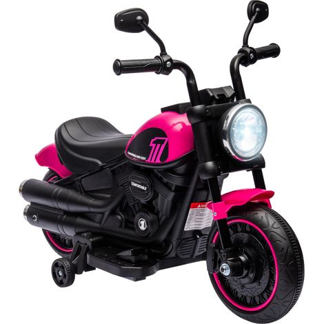 Moto électrique pour enfants avec stabilisateurs, phare, vitesse de 1,5 à 3 km/h, pour les enfants de 18 mois à 3 ans, rose