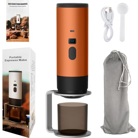 3-in-1 tragbare Kaffeemaschine, 72-Watt-tragbare Kaffeemaschine, 12-V-wiederaufladbare Espressomaschine, USB-Kapsel-Espressomaschine, 90-ml-Wassertank, geeignet für Büro, Wohnmobil und Reisen (orange)