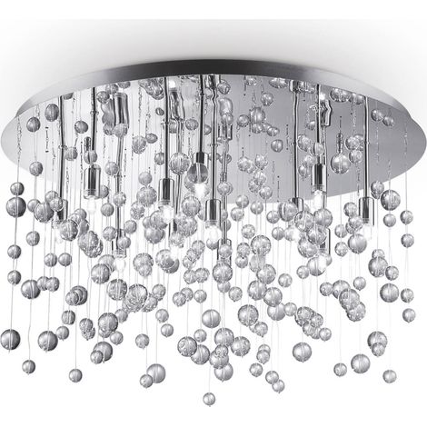 Ideal Lux Neve - Pendentif affleurant au plafond à 12 ampoules à bulles en verre semi-soufflé, chrome, G9 (1/3)